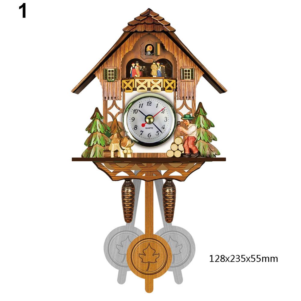 1 Pcs Antieke Houten Koekoek Wandklok Vogel Tijd Bell Swing Alarm Horloge Artistieke Home Decor Vc: style 1