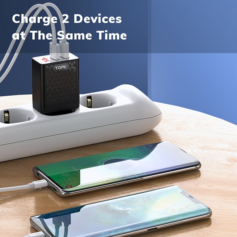 TOPK USB Ladegerät 2 Ports LED Digital Display Smart Handy Ladegerät für iPhone Samsung Xiaomi Huawei Wand Reise Adapter