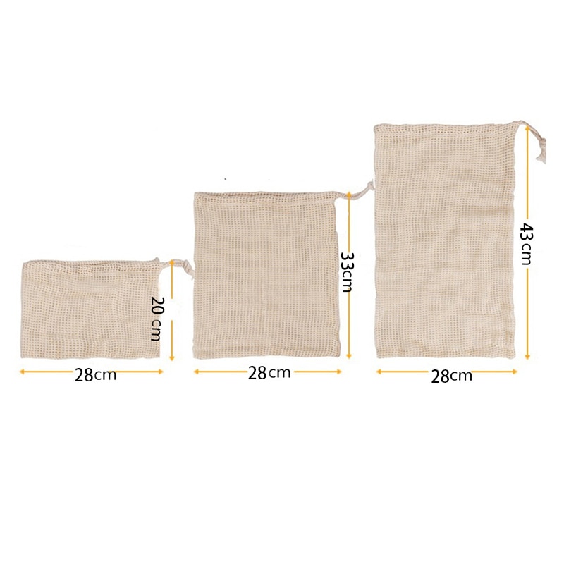 Reusable Vegetable Fruit Produce storage bag with Drawstring Home Vegetable Cotton Mesh Bags