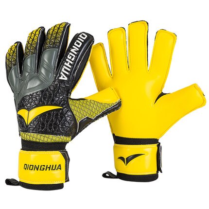 soccer goalkeeper gloves with fingertips latex breathable non-slip gantry gloves adult kids goalkeeper gloves: Gold / 7size