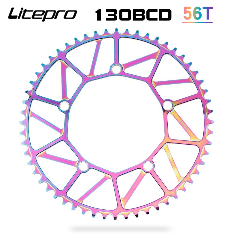 Litepro Folding Bicycle Tooth Chainring Positive Negative Tooth 46/48/50/52/56/58T Chainwheel BMX Bike Colorful Crankset 130BCD: Chocolate