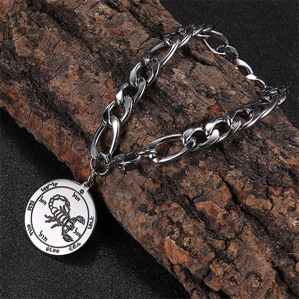 EUEAVAN-pulsera de acero inoxidable para hombre, amuleto de protección de escorpión, la llave del rey Kabbalah de Solomon, cadena del 5 ° pentculo