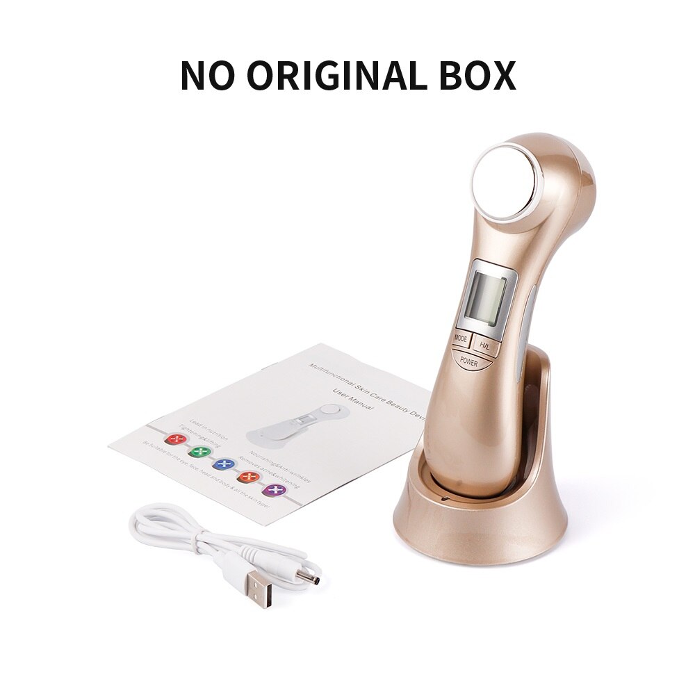 6 in 1 Mesoporation Electroporation LED Photon Therapy Beauty Device Radio Frequency Face Lifting Facial Skin Tighten Massager: Gold NO Box