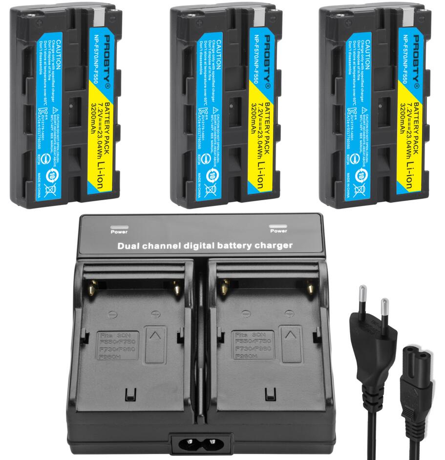 Pour sony NP-F550 NP F570 NP F550 batterie pour Sony CCD-RV200 SC5 TR940 TR917 Caméra CN-160 CN-216 CN-304 YN 300 VL600 LED Vidéo: 3Battery withcharger