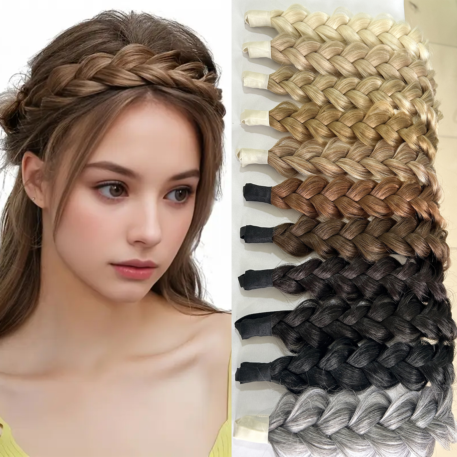 Synthetic Hair Braided Headband With Elastic Band Style Black Brown Girls Braided Headwear Hair Accessories Suitable For Women