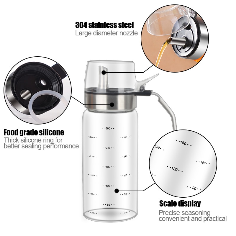 Stainless Steel Olive Oil Dispenser Bottle Oil And Vinegar Dispenser Lead-Free Glass Bottle Kitchen Oil Salad Dressing Container