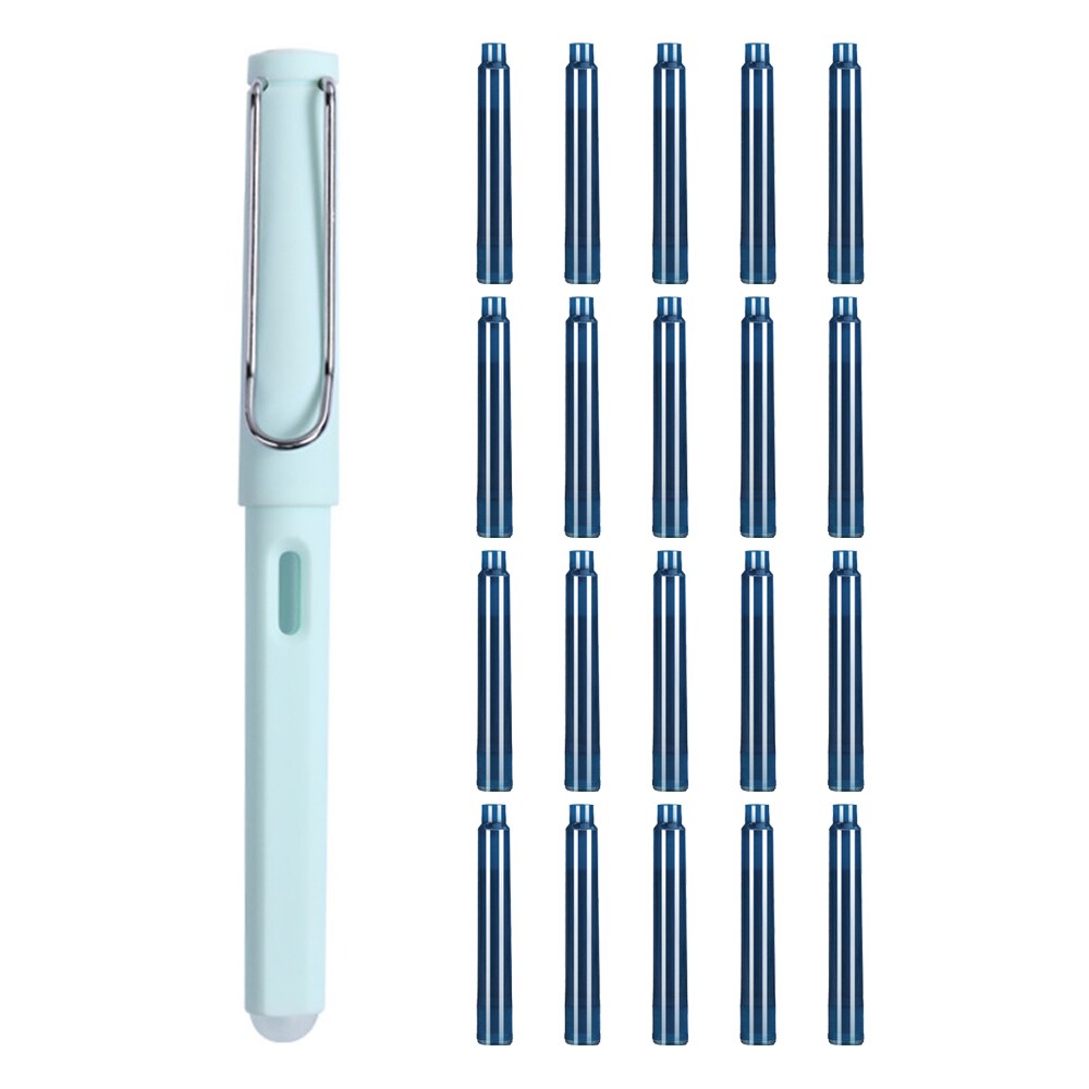 Fountain Pen with 20PCS Erasable Pen Ink Macaron Cartoon 0.5mm Gel Ink Pen for Calligraphy Writing Journal H-best: 20 ink blue / Blue pen