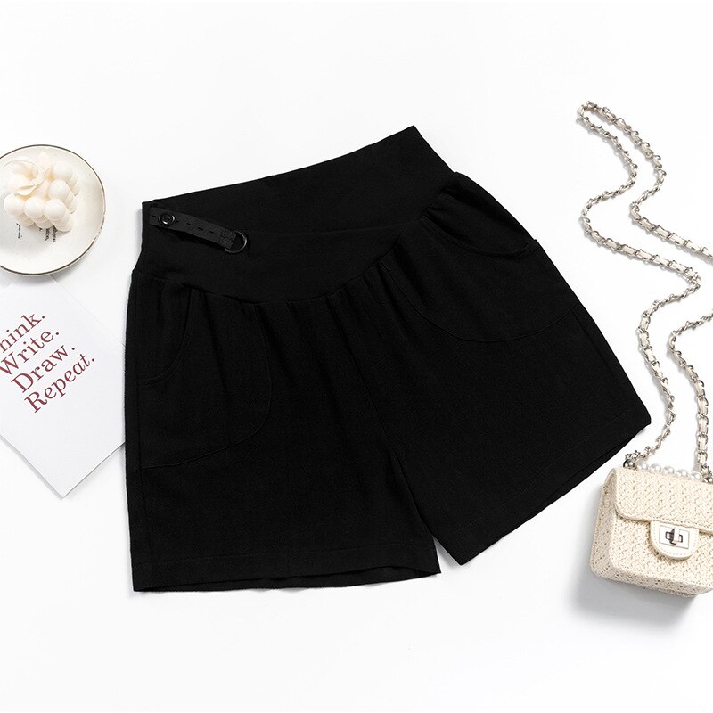 Cotton Maternity Shorts Pregnant Women Summer Thin Loose Short Pants Pregnancy Outside Khaki Black Trousers: Black 2 / M