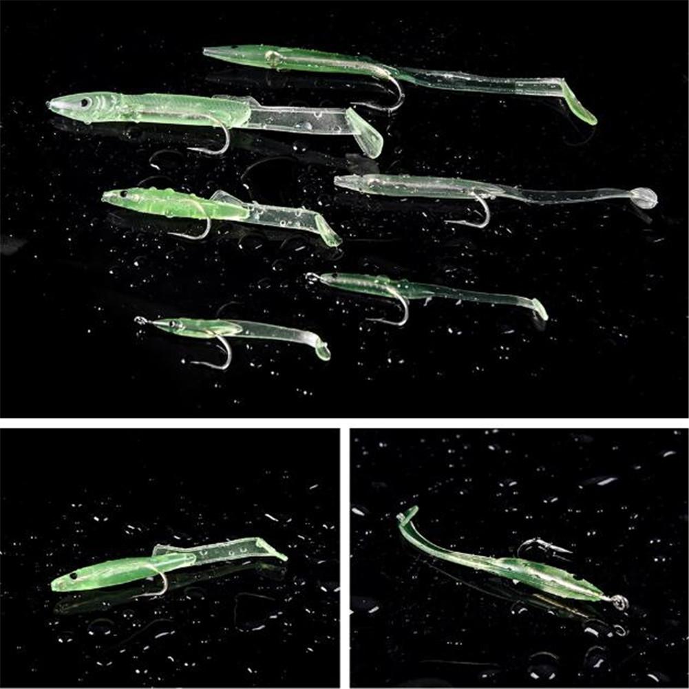 10pcs/lot Luminous Fish Eel Lures with Hook 5.5/7cm Artificial Soft Baits Lead Jig Lure Head Worm Barbed Hook Fishing Tackle D25