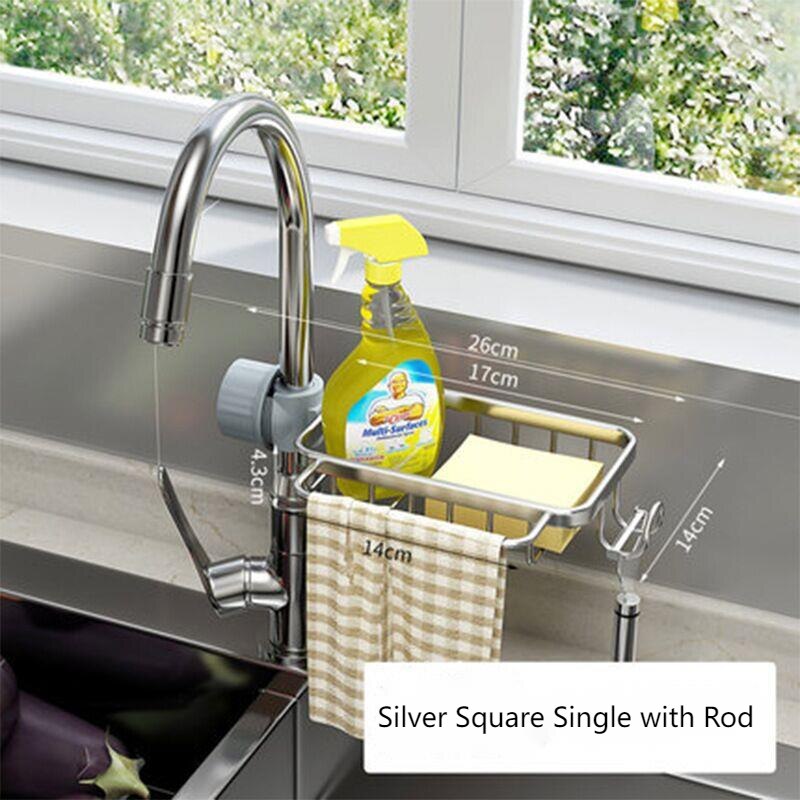 Kitchen Accessory Aluminu Dish Drainer For Sink Rack Storage Holder Soap Dish Drain Shelf Kitchen Organizer Bathroom Accessories: Silver Square 1