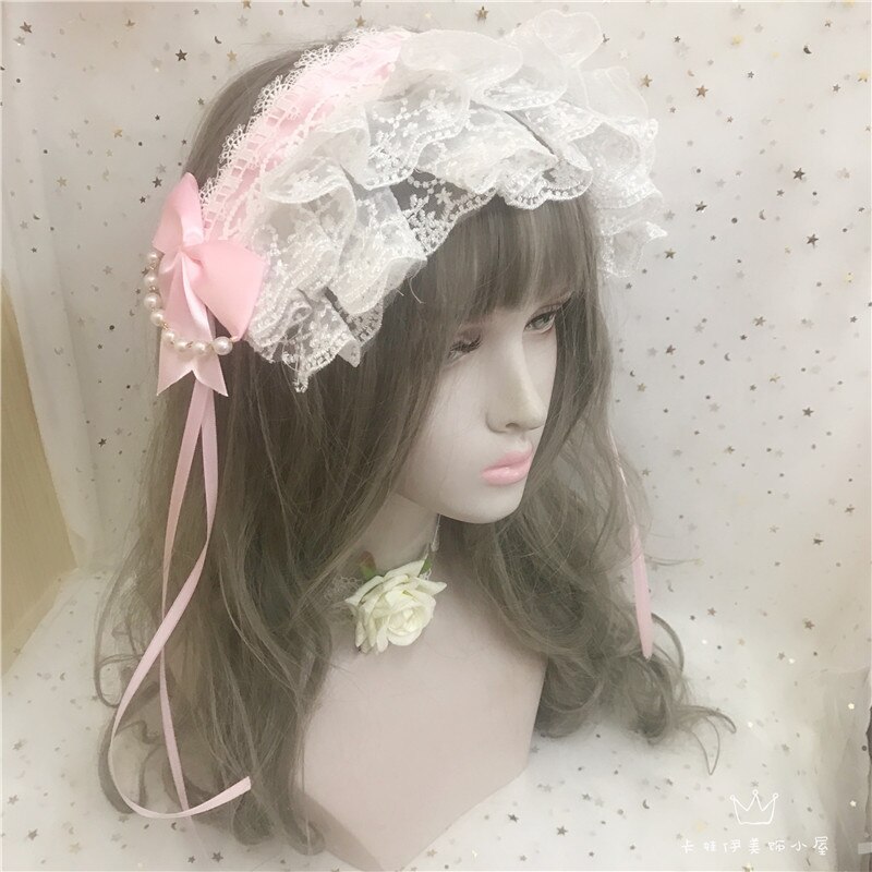 Thé fête ange poignée rue perle chaîne BNT japonais doux Lolita bandeau cheveux épingle à cheveux nœud dentelle douce soeur princesse chapeaux: 03