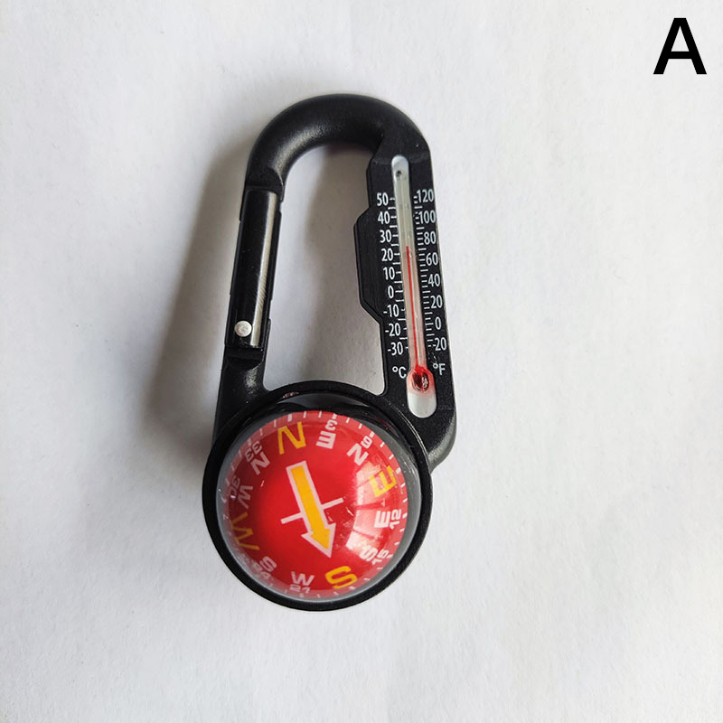 Kompas Wandelen Backpacking Accessoires Outdoor Camping Bergbeklimmen Gesp Mini Kompas Karabijnhaak Sleutelhanger Thermometer: Zilver