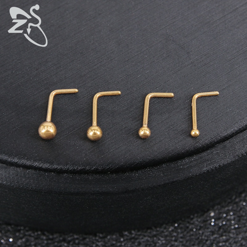 ZS 4 pièces/lot nez goujons boule ronde nez anneaux l-forme or narine Piercing acier inoxydable nez Piercing bijoux de corps pour les femmes