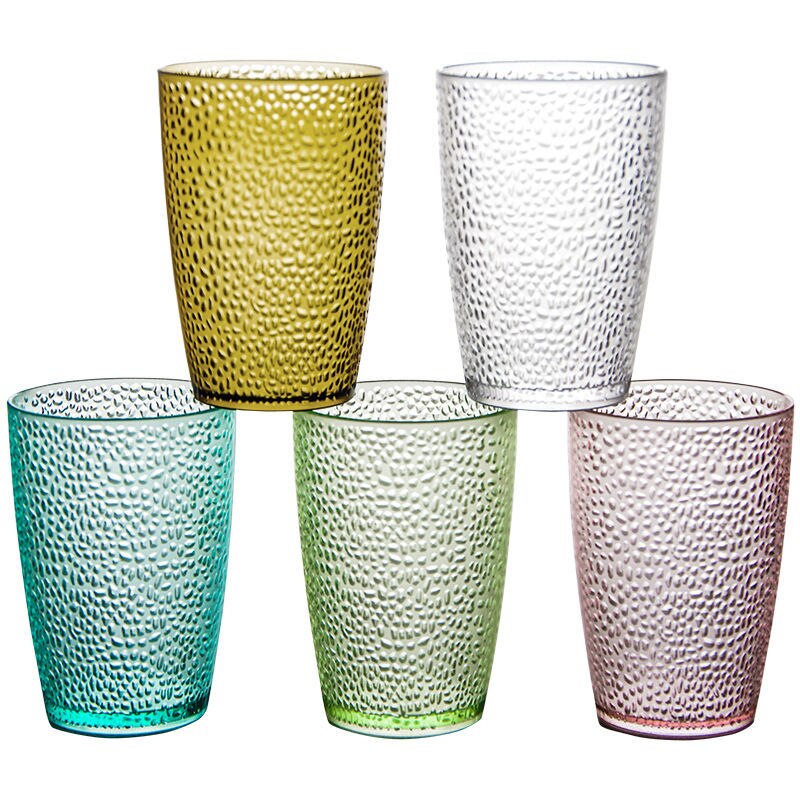 Tasse à eau colorée en acrylique, 5 pièces, 200mL/290mL/380mL, anti-goutte, pour Restaurant, bière, thé, vin, Dessert, magasin