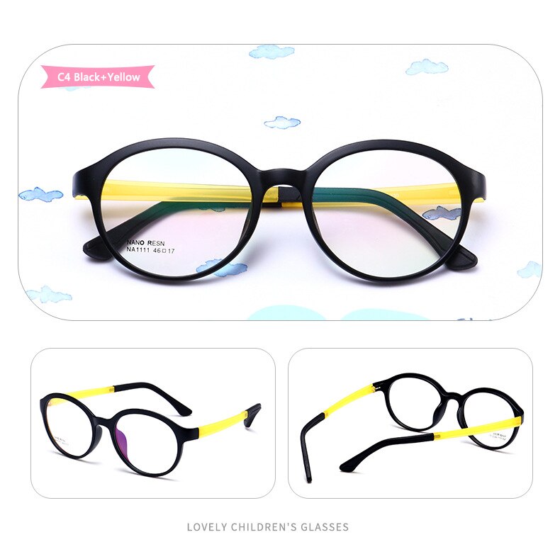 TR90 Silicone Flexible Kids Eyeglasses Frames Boy Girl Cute Optical Myopia Clear Brand Children Glasses Frame Matte Spectacle: C4 Black Yellow