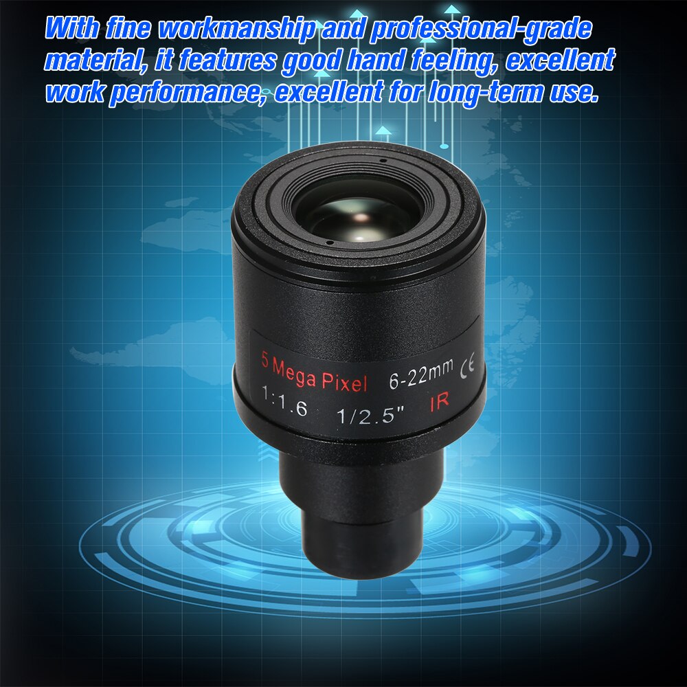 5.0 Megapixel Varifocal 6-22mm CCTV Camera Lens Manual Focus Zoom 1/2.5" Lens CCTV MTV IR Lens For HD IP Cameras F1.6 M12 Mount
