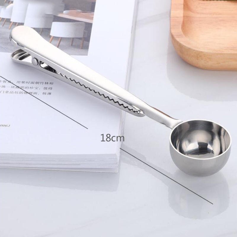 Gunot Twee-In-een Multifunctionele Koffie Lepel Roestvrij Staal Keuken Benodigdheden Scoop Met Zak Afdichting Clip Koffie Meten lepel: Silver