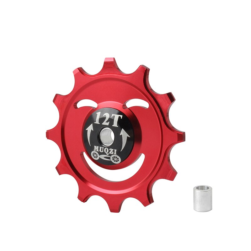 MUQZI Bike 12T 14T Rear Derailleur Jockey Wheel Ceramic Bearing Guide Wheel MTB Road Bicycle Aluminum Alloy Pulley Idler: 12T Red