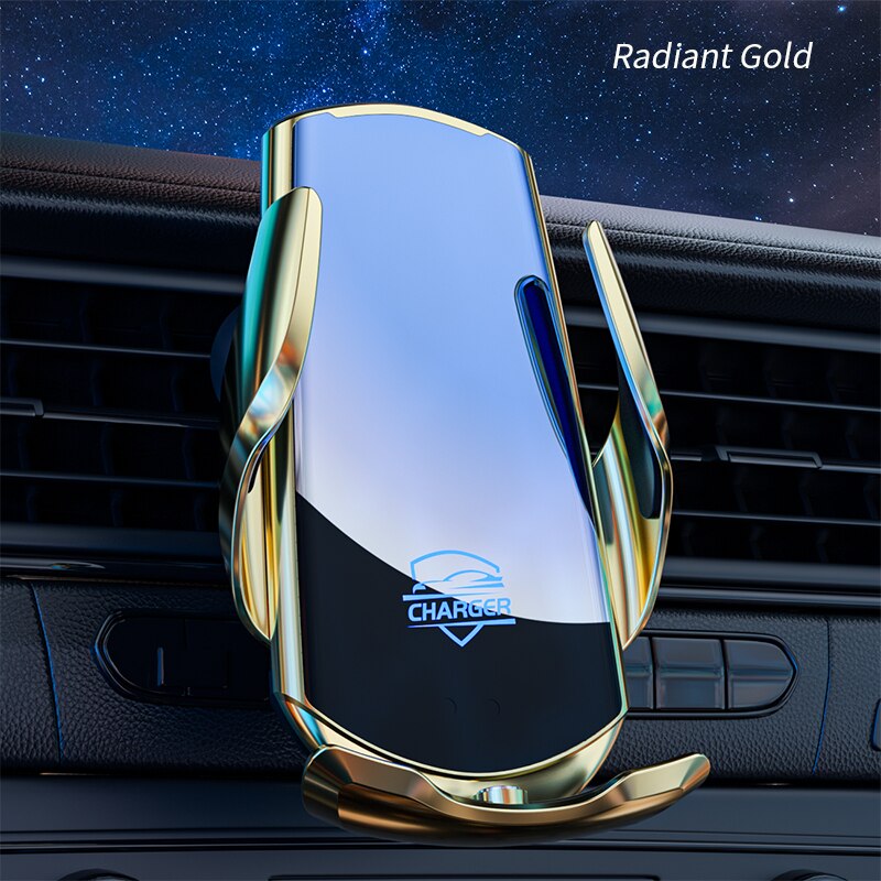 Smart Sensor Automatic Clamping 15W Fast Car Wireless Charger Stand Air Outlet Multifunction Phone Wireless Charging Bracket: Gold