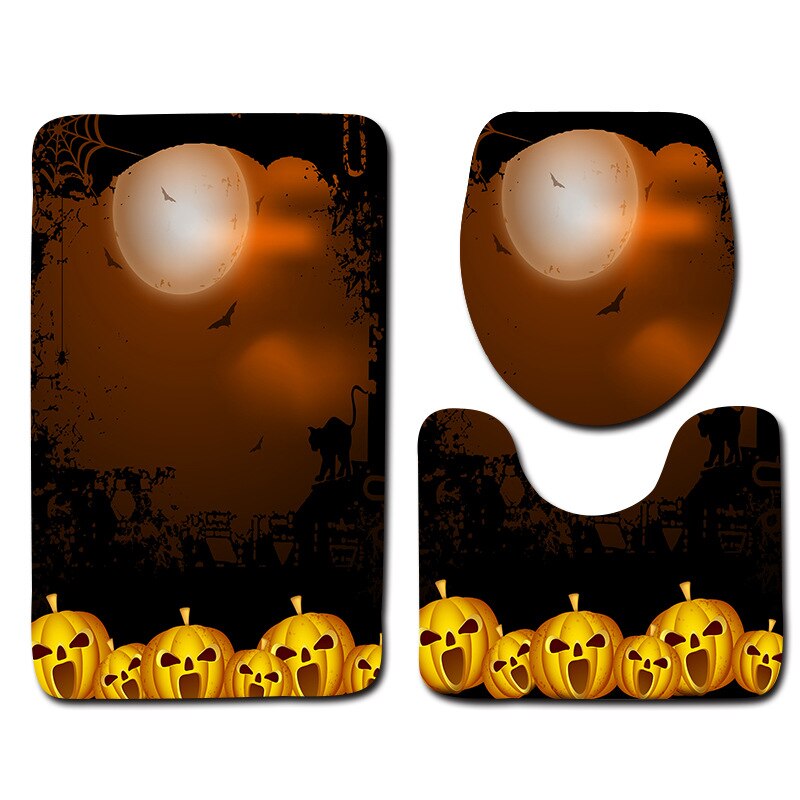 Zeegle 3Pcs Badmat Set Voetstuk Tapijt Deksel Wc Cover Mat Halloween Mat Voor Badkamer Decoratie Flanel Anti Slip badmat Tapijt