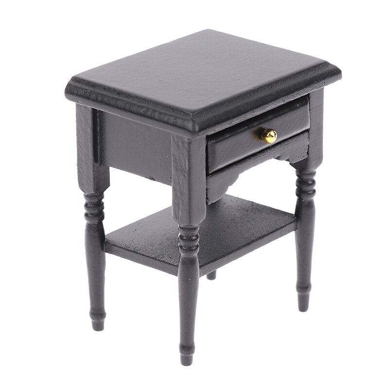 1:12 Dollhouse Miniatuur Houten Zwart Nachtkastje Kast Poppen Miniatuur Mini Meubels Accessoires