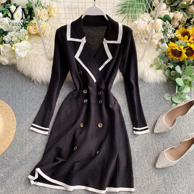 YuooMuoo Good Comfy Rouje French Vintage Knitted Sweater Women Dress Ladies Office Dress Autumn Party Dress: Black