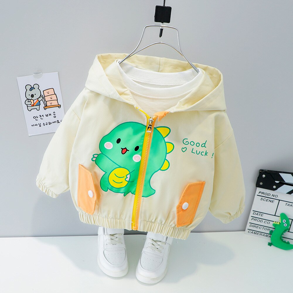 Printemps bébé filles dessin animé dinosaure à manches longues vestes à capuche enfants enfants fermeture éclair Cardigans vêtements d'extérieur décontracté garçons manteaux Casaco