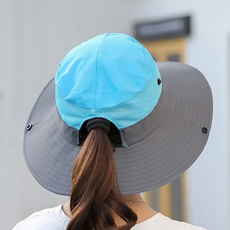 Hurtigtørrende spand hat bred skygge åndbar pakke sammenfoldelig solskærm solhestehalehætte med hagerem