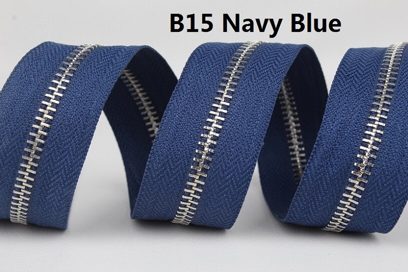 5 # zilver metalen rits enkele open-end grijs donker grijs navy blauw metalen rits roll high grade: B15 Navy Blue