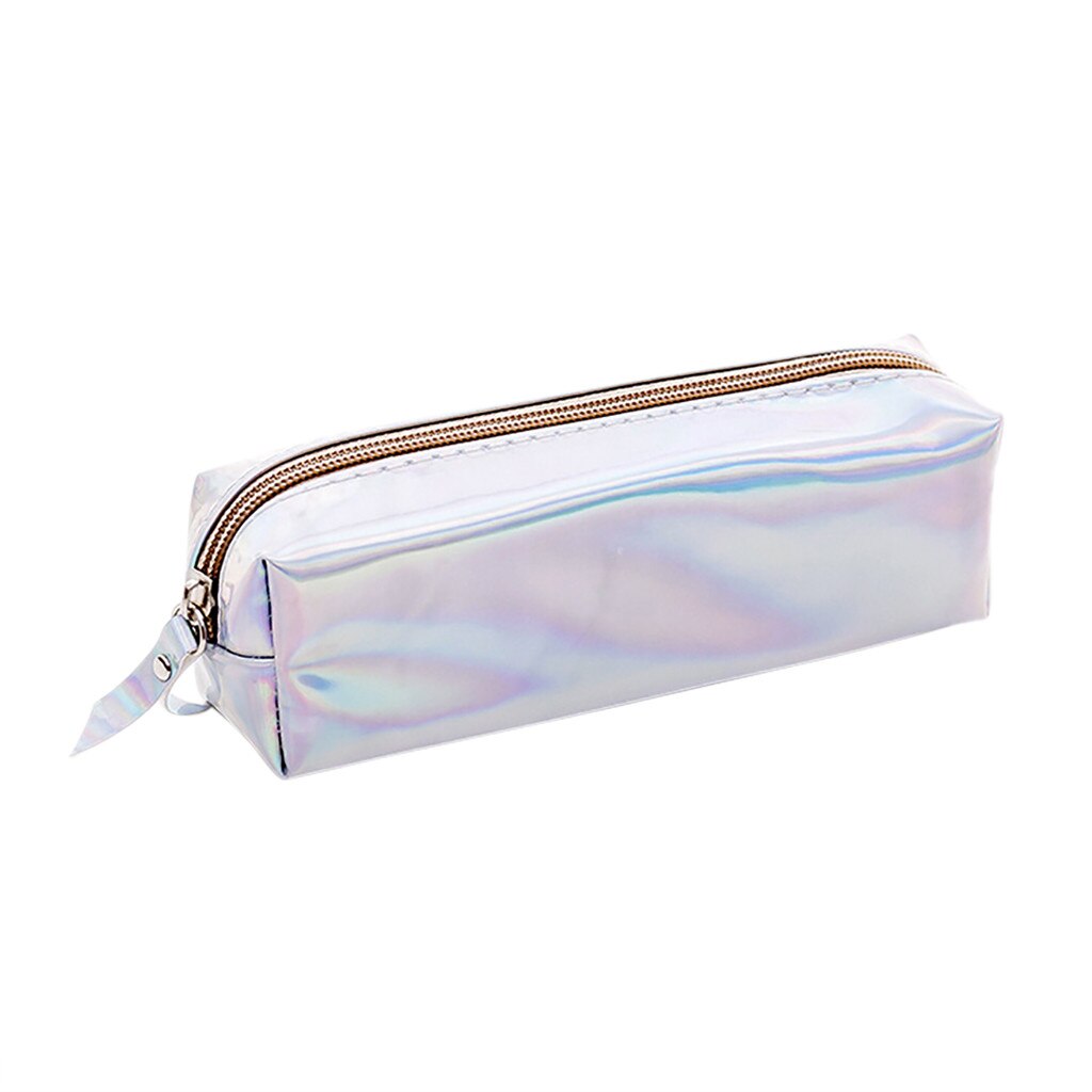 School Supplies Stationery Storage Bag Pen Pencilcase Lightweight Cosmetic Travel Makeup Bags Large Capacity storage Holder: Silver