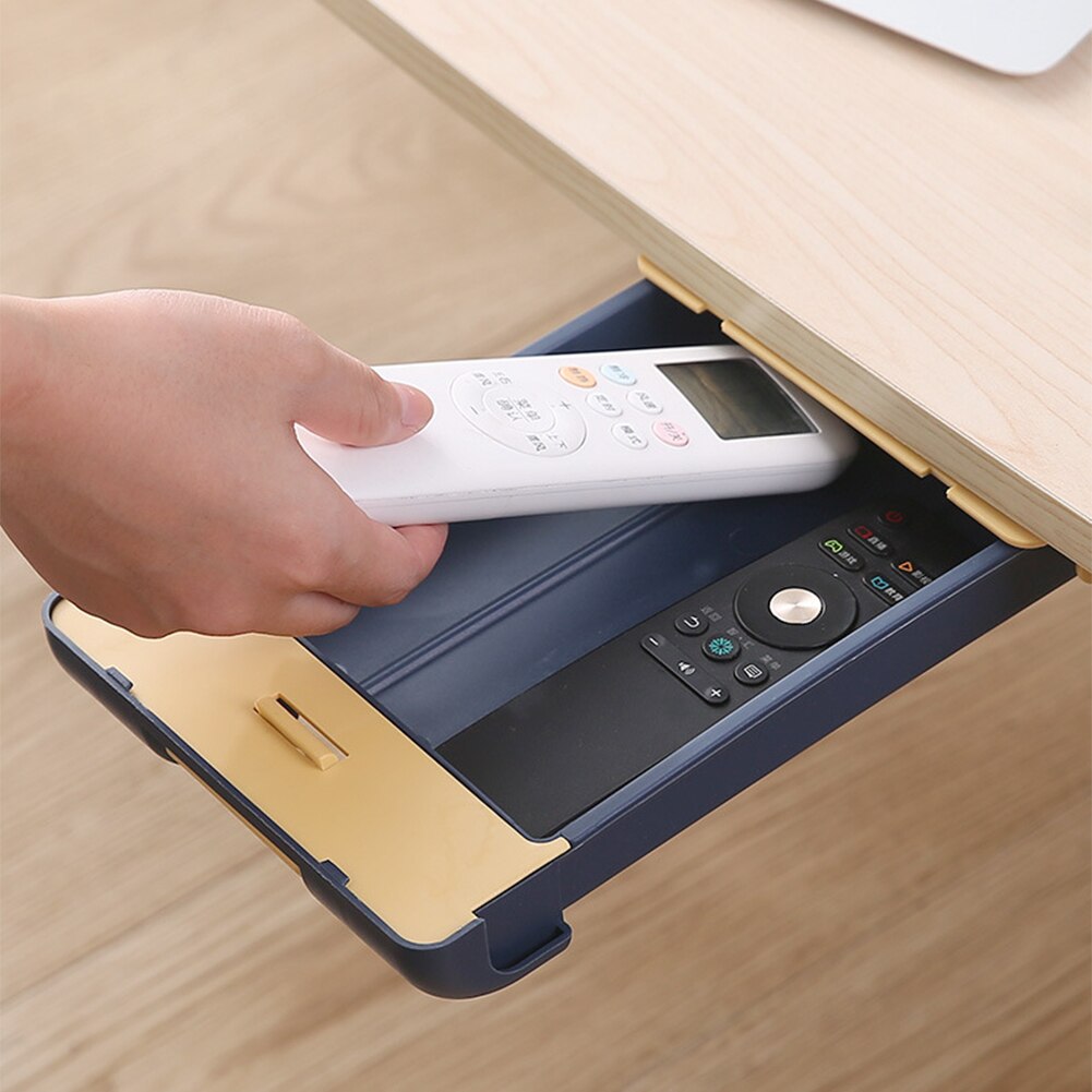 Invisible Under Desk Drawer Storage Box Space Saving Self-adhesive Pen Organizer Case Table Organizer Box for Students