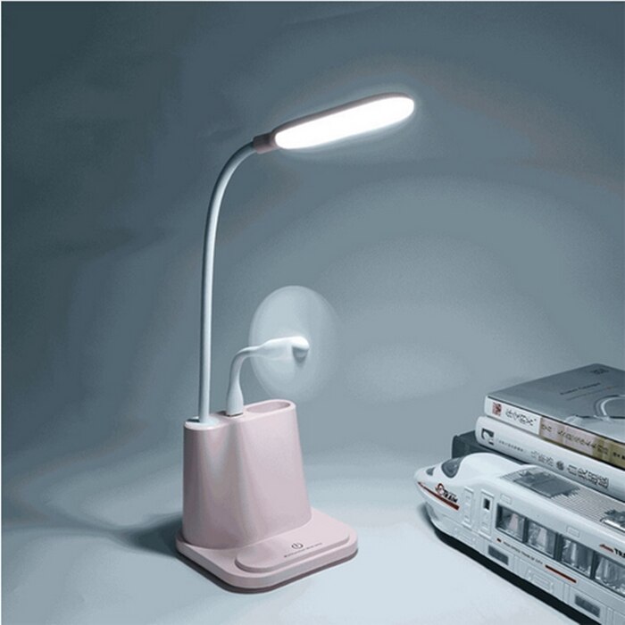 0-100% tactile Dimmable Led lampe de bureau USB Rechargeable ajustement pour enfants enfants lecture étude chevet chambre salon: Pink with Fan