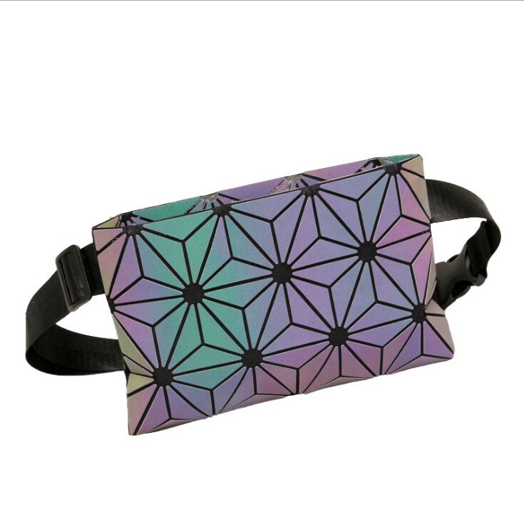 Holographic Waist Bag Geometric Pack for Women&Men Travelling Purse Wallet Luminous Belt Bum Iridescent Chest Bag: 8