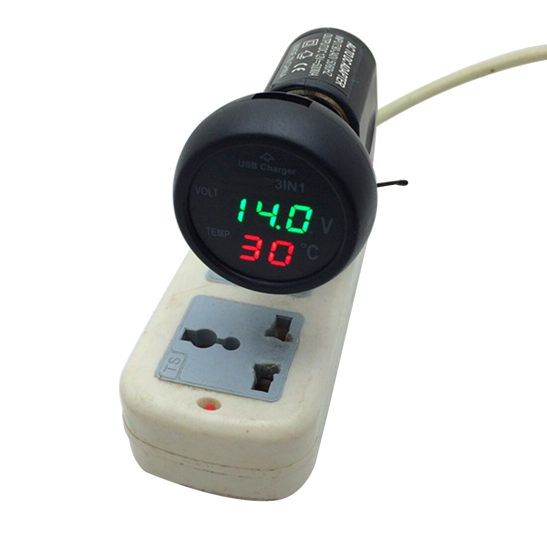 3 in 1 Digital LED car Voltmeter Thermometer Auto Car USB Charger 12V/24V Temperature Meter Voltmeter