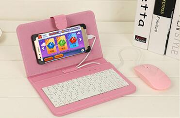 Flip fall smartphones zubehör verdrahtete tastatur maus fall sets Android handy tastatur stehen für huawei samsung xiaomi HTC: Pink
