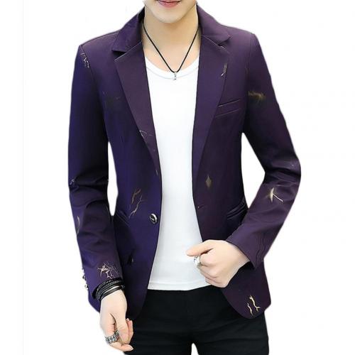Stylish Jacket Formal One Button Suit Men's Business Blazer Slim Wedding Button Coat Jacket: Purple / XXXL