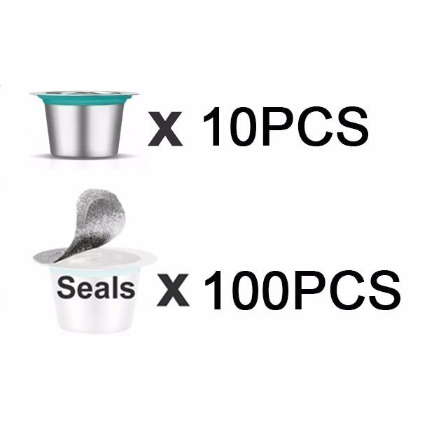 10 Pods 100 Seals Stainless Steel Nesspreso Refillable Capsulas Nespresso Coffee Capsule Pods Reusable Nespresso Coffee Filters: 10 Pods 100 Seals