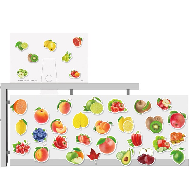 100pcs Exquisite Cartoon Fresh Fruits Vegetables Stickers For Kitchen Bakery Cup Computer Phone Dish Refrigerator Fruit Sticker