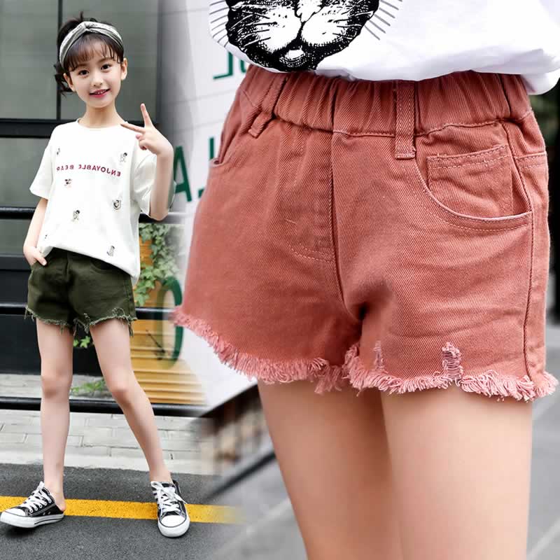 Children Summer Shorts Big Girls Cotton Clothes Elastic Wash Denim Shorts For 4 to 14 Years Old Kids Casual Pants