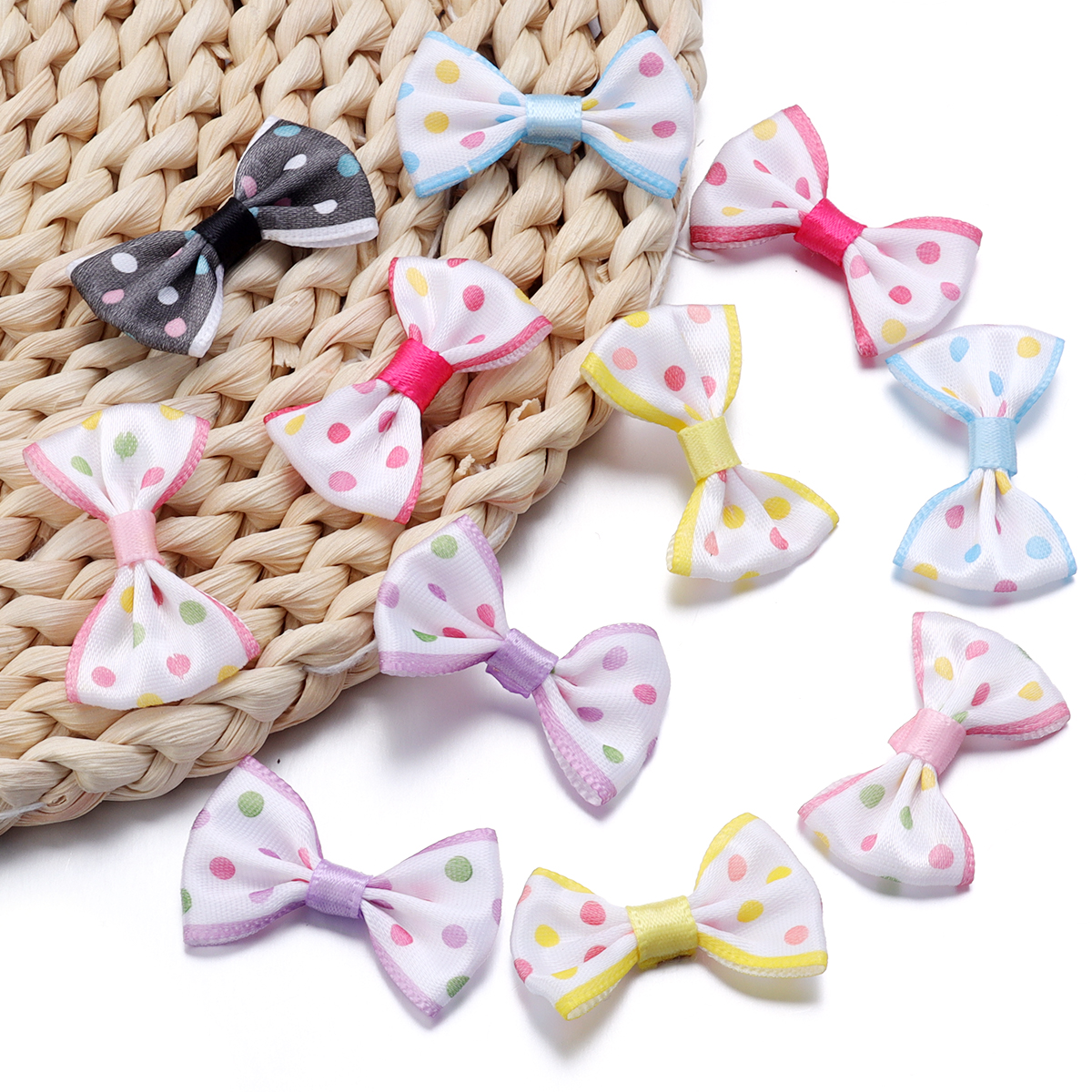 Lazos de cinta de poliéster con puntos ondulados, lazos coloridos para manualidades de costura, a mano, accesorios para el cabello, 2,7x3,7 cm, 30 unidades por lote