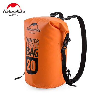 Naturehike Waterproof Backpack 2 Shoulder Straps Ocean Pack Outdoor Beach Swimming Storage Bag Camping Drifting Kayak Dry Bag: 20L Orange