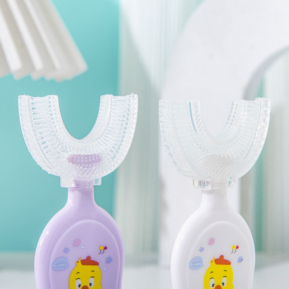 2-13 anni nuovo simpatico orso anatra bocca contenente tipo manuale a forma di U pulizia a 360 gradi massaggio spazzolino da denti in Silicone