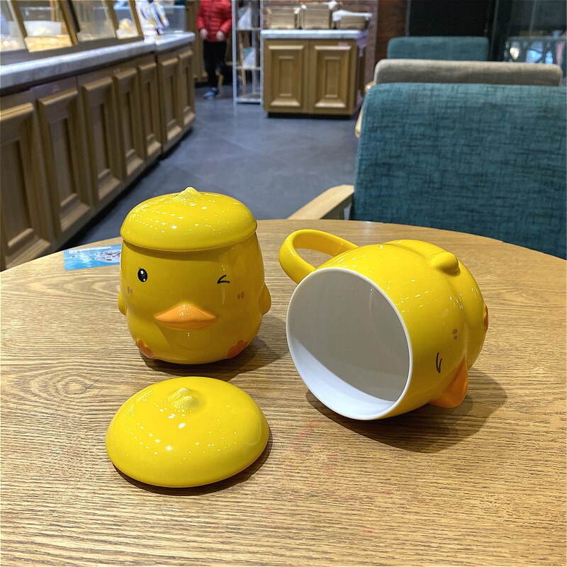 Cute cartoon duck Ceramics Mug 400ml With Lid Coffee mugs Milk Tea Mugs Breakfast Cup Drinkware Novelty