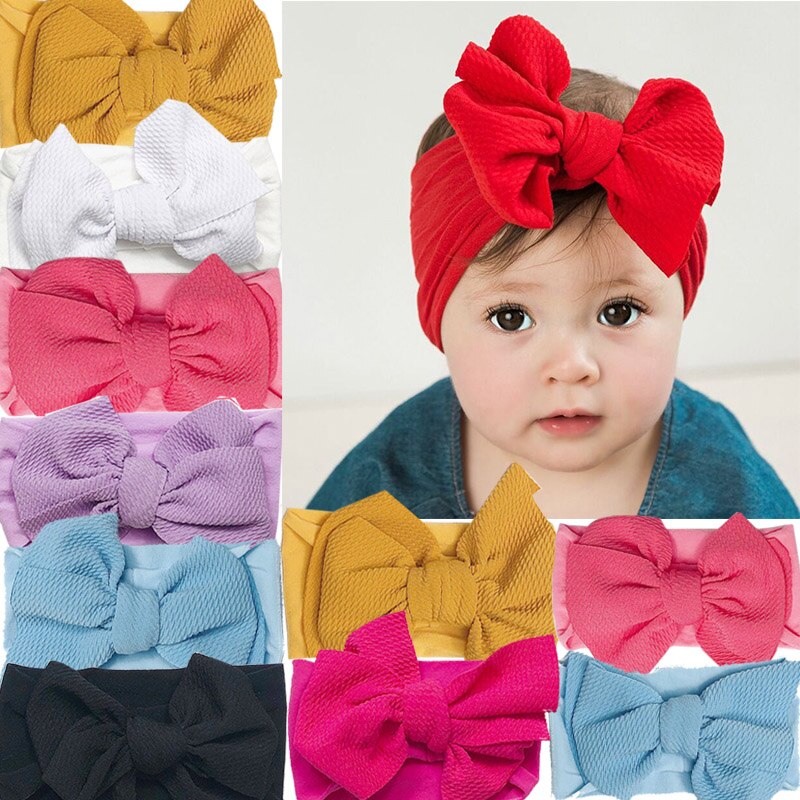 3Pcs/set Big Bows Baby Girl Headband Soft Elastic Nylon Baby Headband Solid Color Toddler Infant Girls Hair Accessories