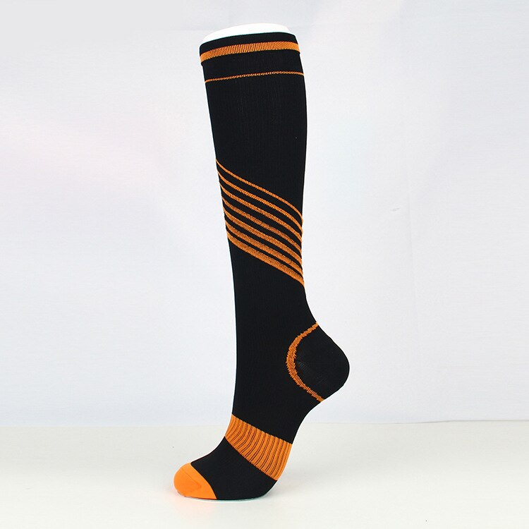 Nuovo Unisex calcio Sport ciclismo calze alte al ginocchio compressione calze lunghe esecuzione traspirante pressione intimo vena Varicose: Arancione / S M 20cm 36cm