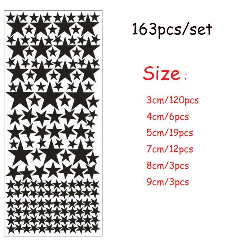 163 stk blandet størrelse 3-9cm tegneserie svarte stjerner veggklistremerker til låve babyrom tapet hjemmeinnredning selvklebende pvc veggdekor