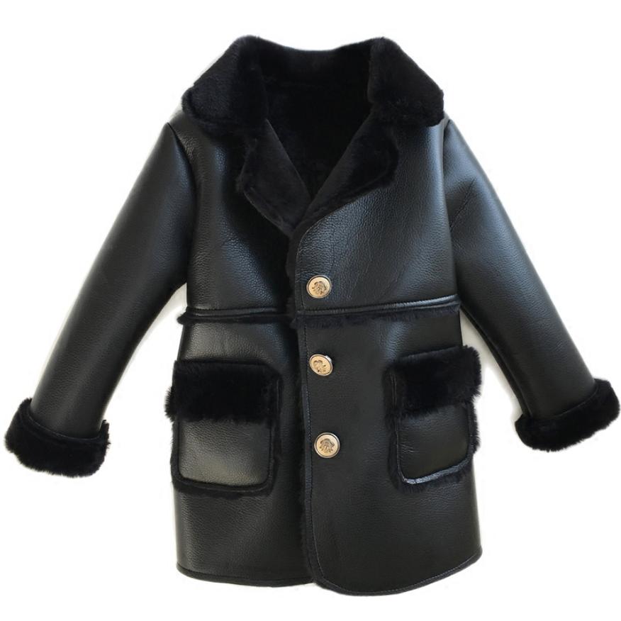 Winter freundlicher Faux Leder Wildleder Mantel Schwarz PU Leder jacken Mädchen Jungen Faux Leder jacken Outwear freundlicher Patchwork Mantel Y46