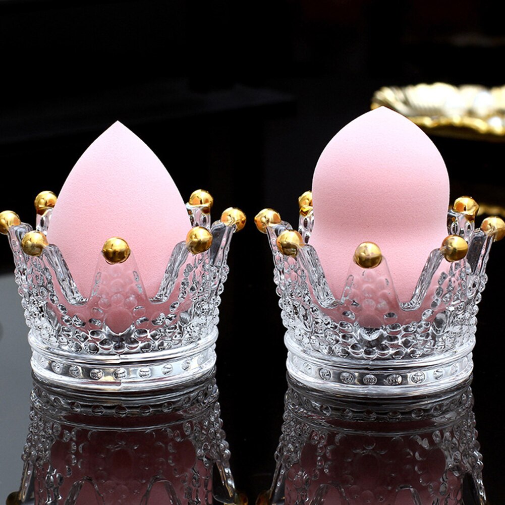Transparent Dresser Makeup Sponge Holders Desktop Bathroom Display Crown Shape Puff Cosmetic Storage Practical Washable Glass