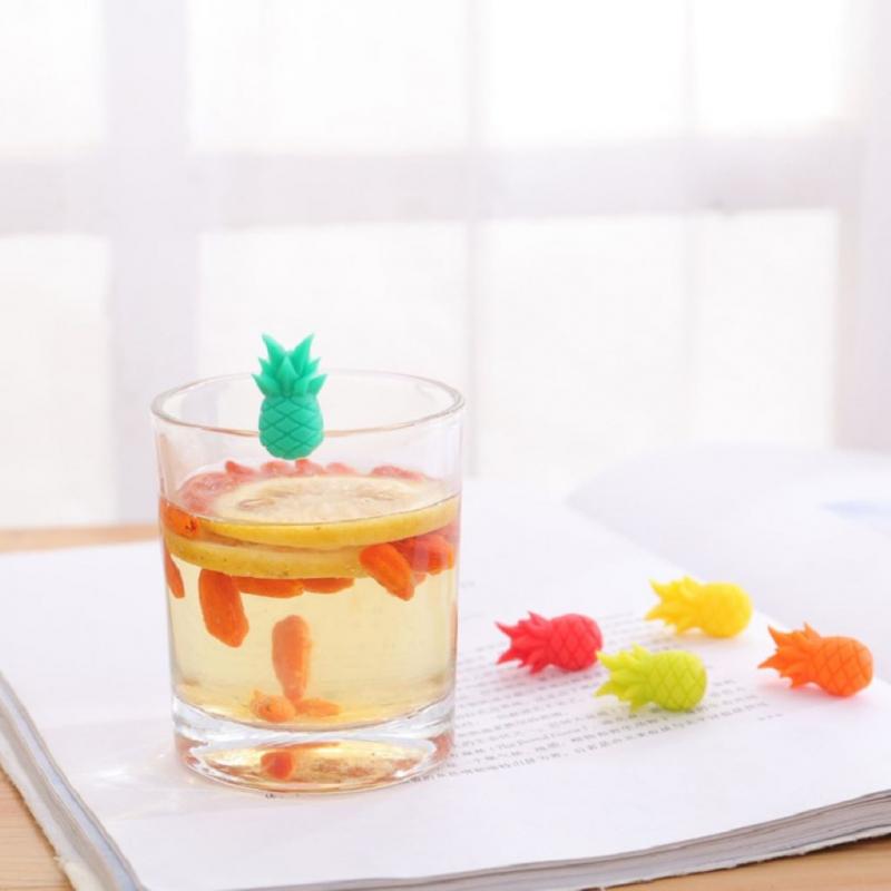 6 silikon søt ananas vin glass merke identifikasjon vin glass markør drikke glass stikkord bar tilbehør kopp etiketter bar verktøy