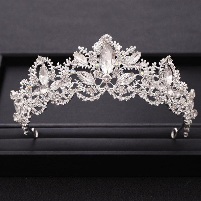 Trendy Bridal Hair Accessories Silver Color Crown Headdress Baroque Rhinestone Crystal Wedding Tiara Hair Jewellery Accessories: Silver